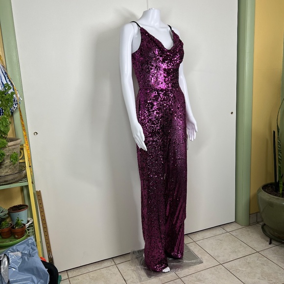 Dress the Population Pink Sequin Pantsuit, S, Spaghetti Strap, Wide‎ leg, NWOT - Picture 5 of 16